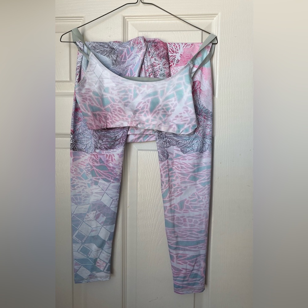 SHEIN Pastel Pink & Mint Printed Sports Bra and Leggings Set